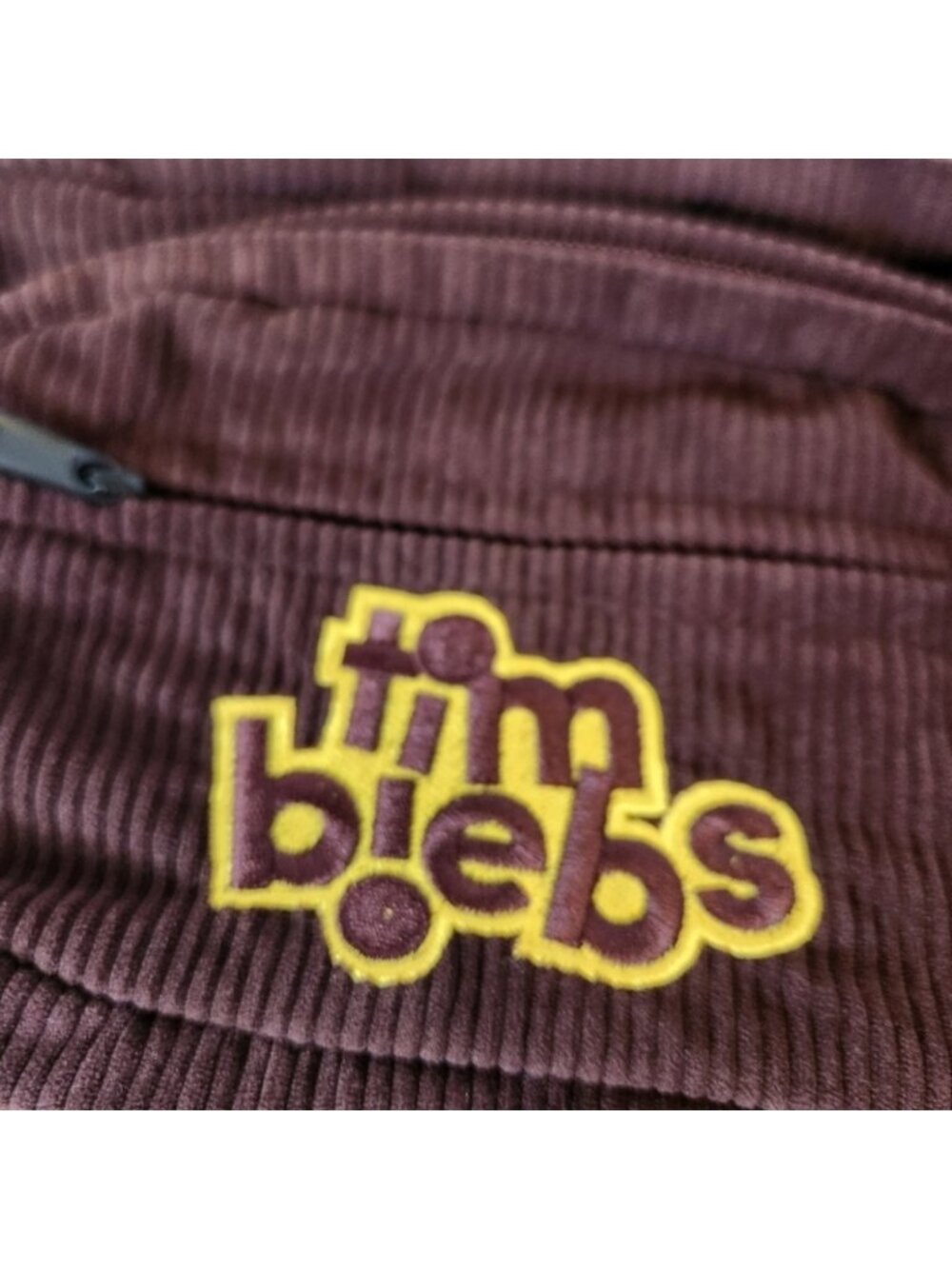 TimBiebs X Justin Bieber Tim Hortons Logo Fanny Pack NEW NWT 2021 Brown Corduroy - Picture 5 of 6
